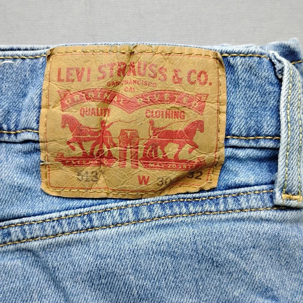 Levis 513 Slim Straight Light Wash Blue Denim Jeans Mens 30x32 Stretch